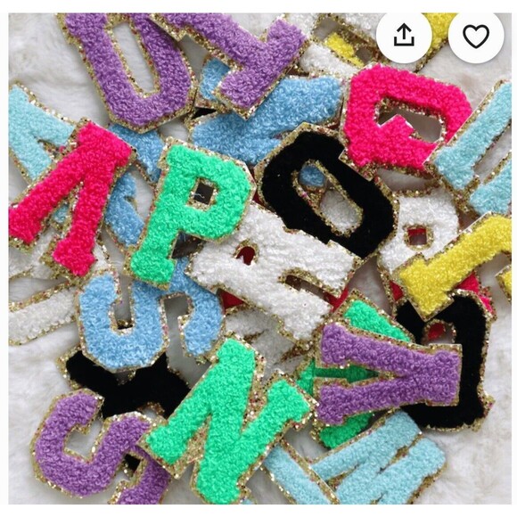 Mixed Lot of 15 Iron/Glue On 2” Chenille Letter Patch With Gold Glitter Trim - Picture 2 of 15